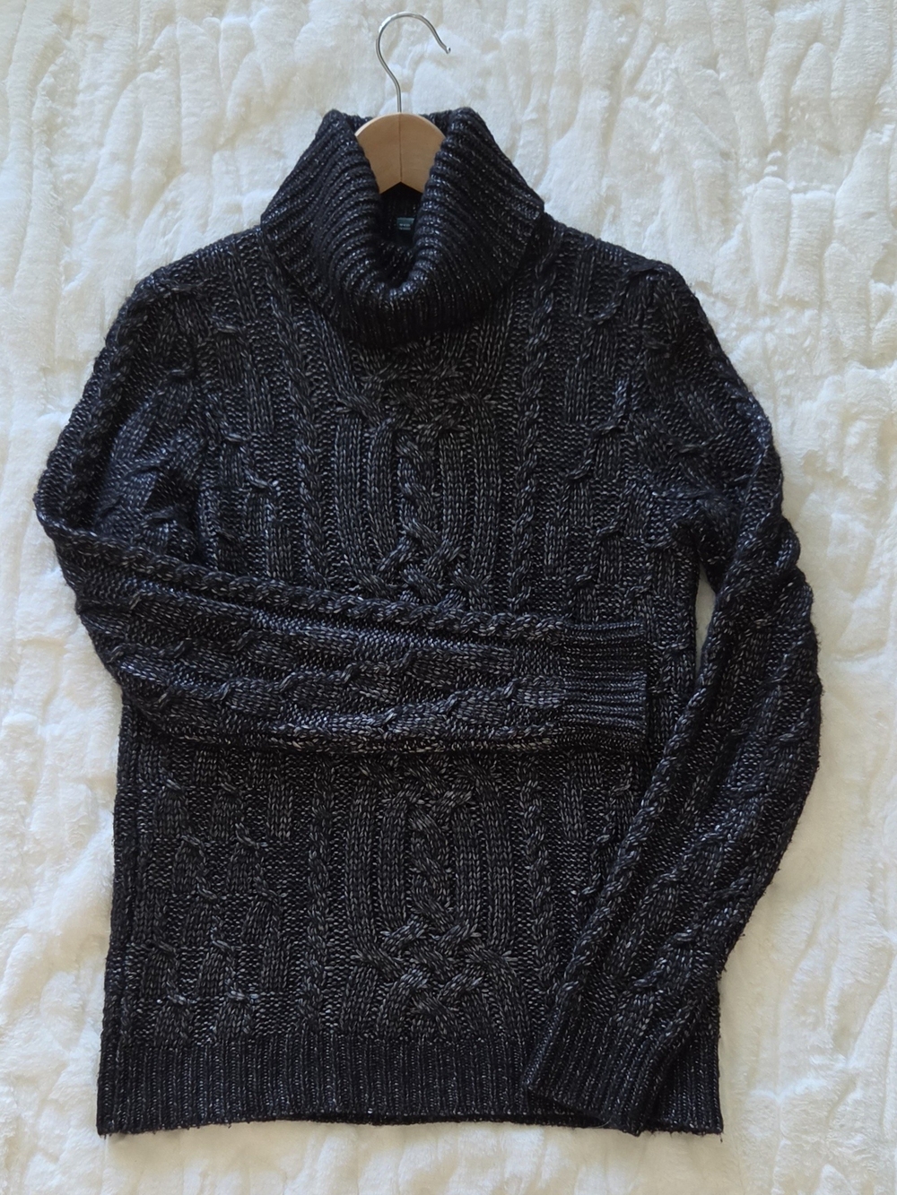 Ralph Lauren Black Marled Cable Turtleneck Sweater